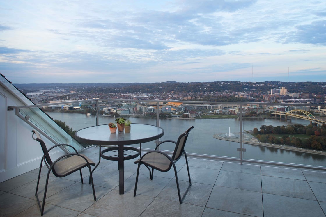 patio table overlooking Pittsburgh