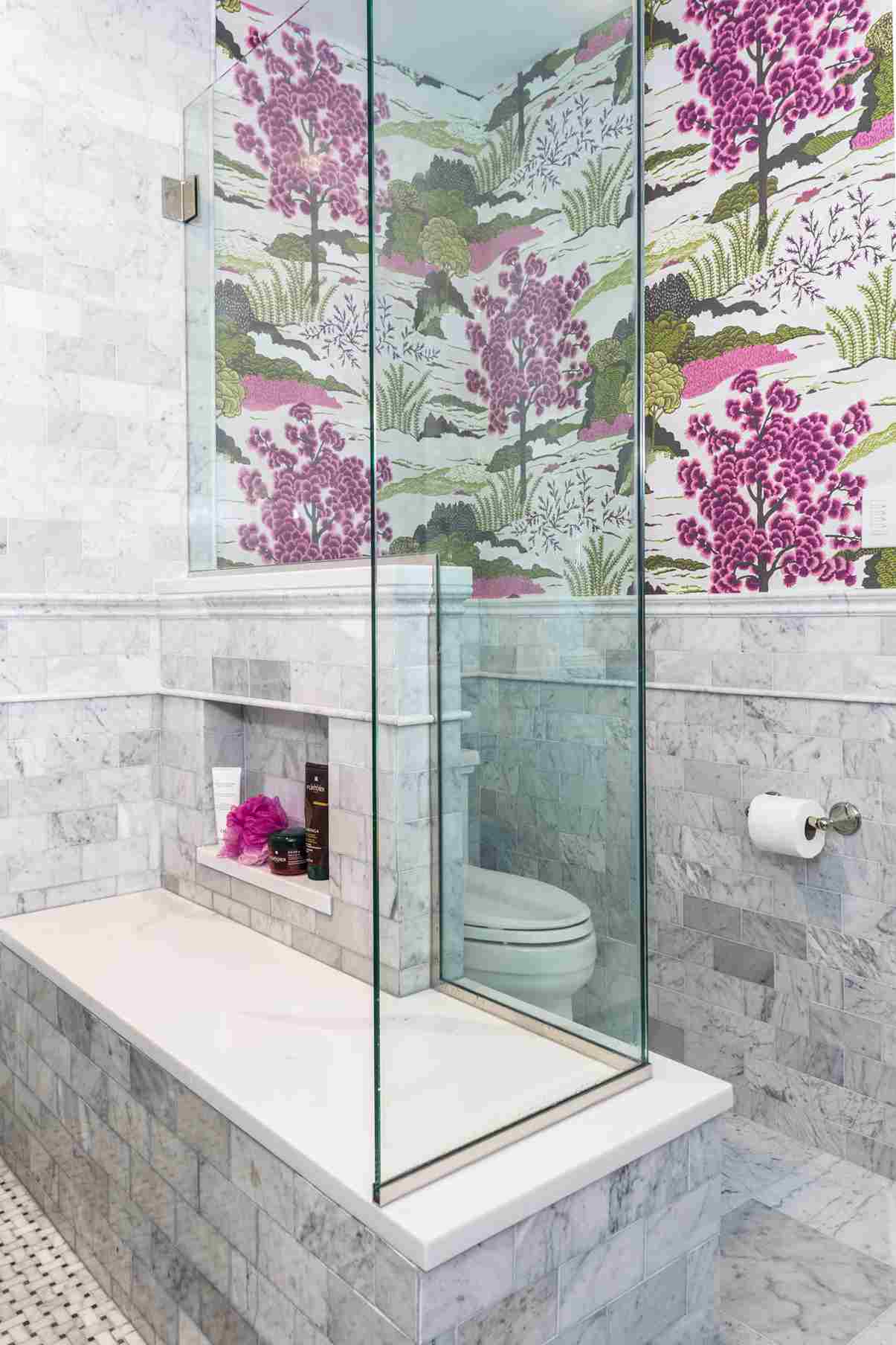 Bold Wallpaper, clear Shower, Bathroom Remodel Pittsburgh Bold Wallpaper, clear Shower, Bathroom Remodel Pittsburgh